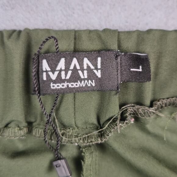 Boohoo Man Pants Size Large Green Cargo Elastic Waist Drawstring Pockets - Picture 5 of 13